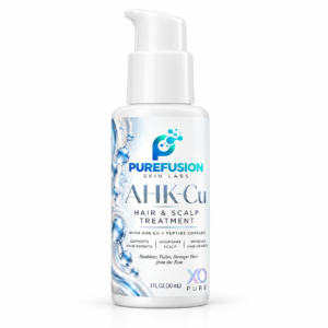 Purefusion AHK-Cu hair and scalp treatment, white 30 mL pump bottle, front view